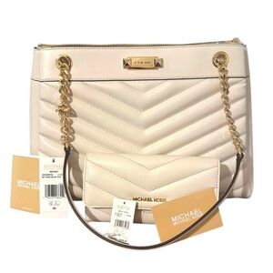 Michael Kors Whitney Medium Quilted Tote Bag & Wallet Vanilla W/ Tags